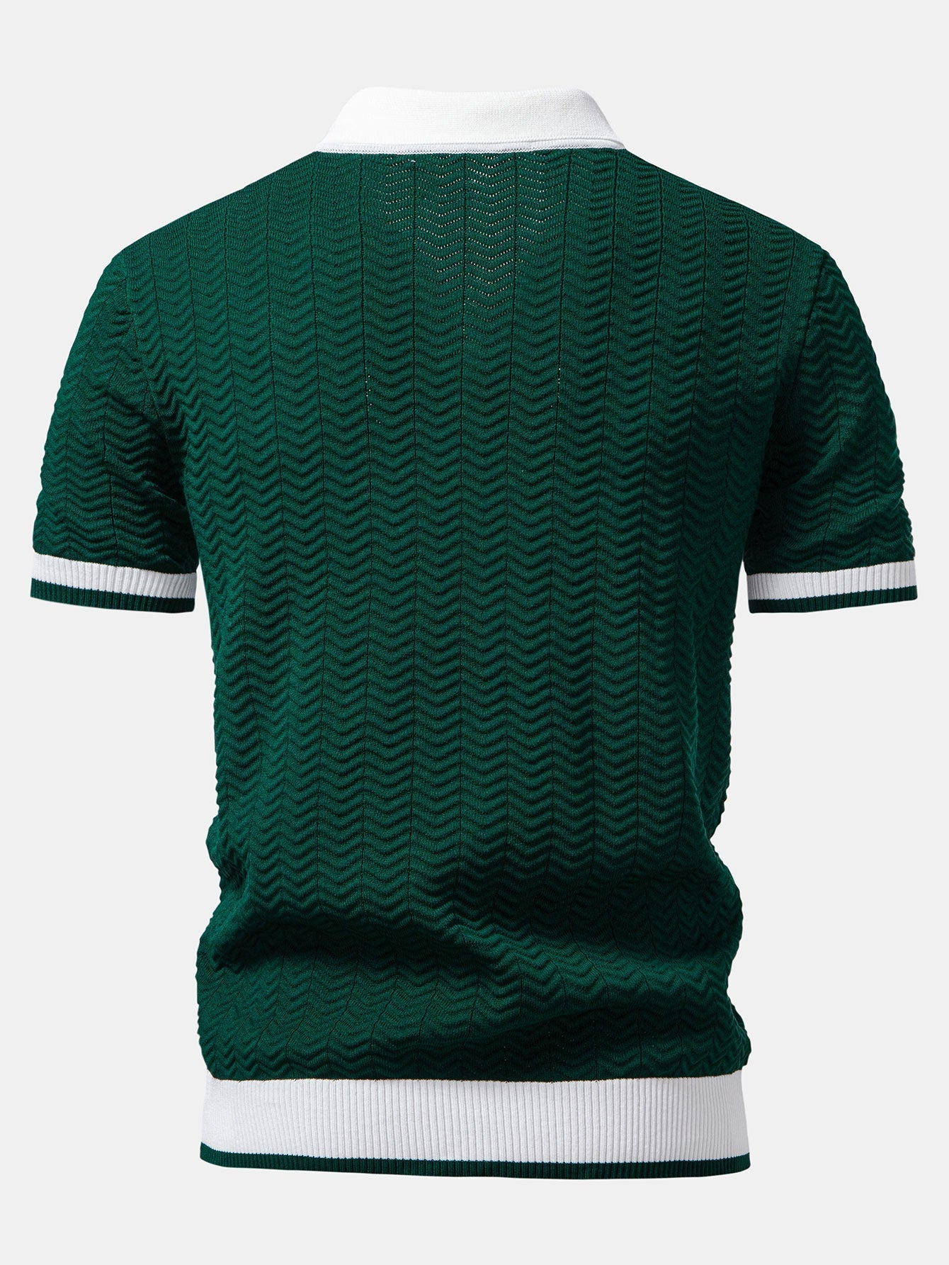 Texture Contrast Knitted V Neck Polo Shirt & Straight Leg Ribbed Pants
