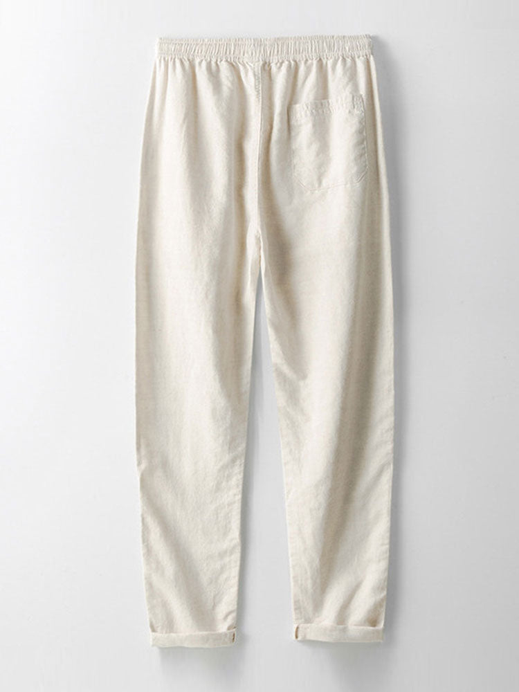 Crochet  V Neck Polo Shirt & Straight Leg Linen Pants